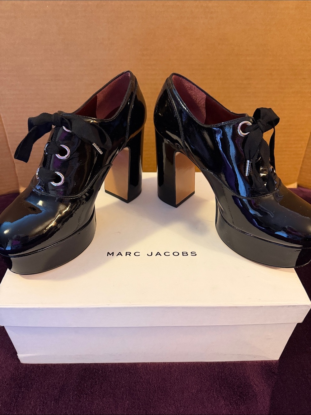 Marc Jacobs Beth Black Patent Leather Platform Oxford Shoe